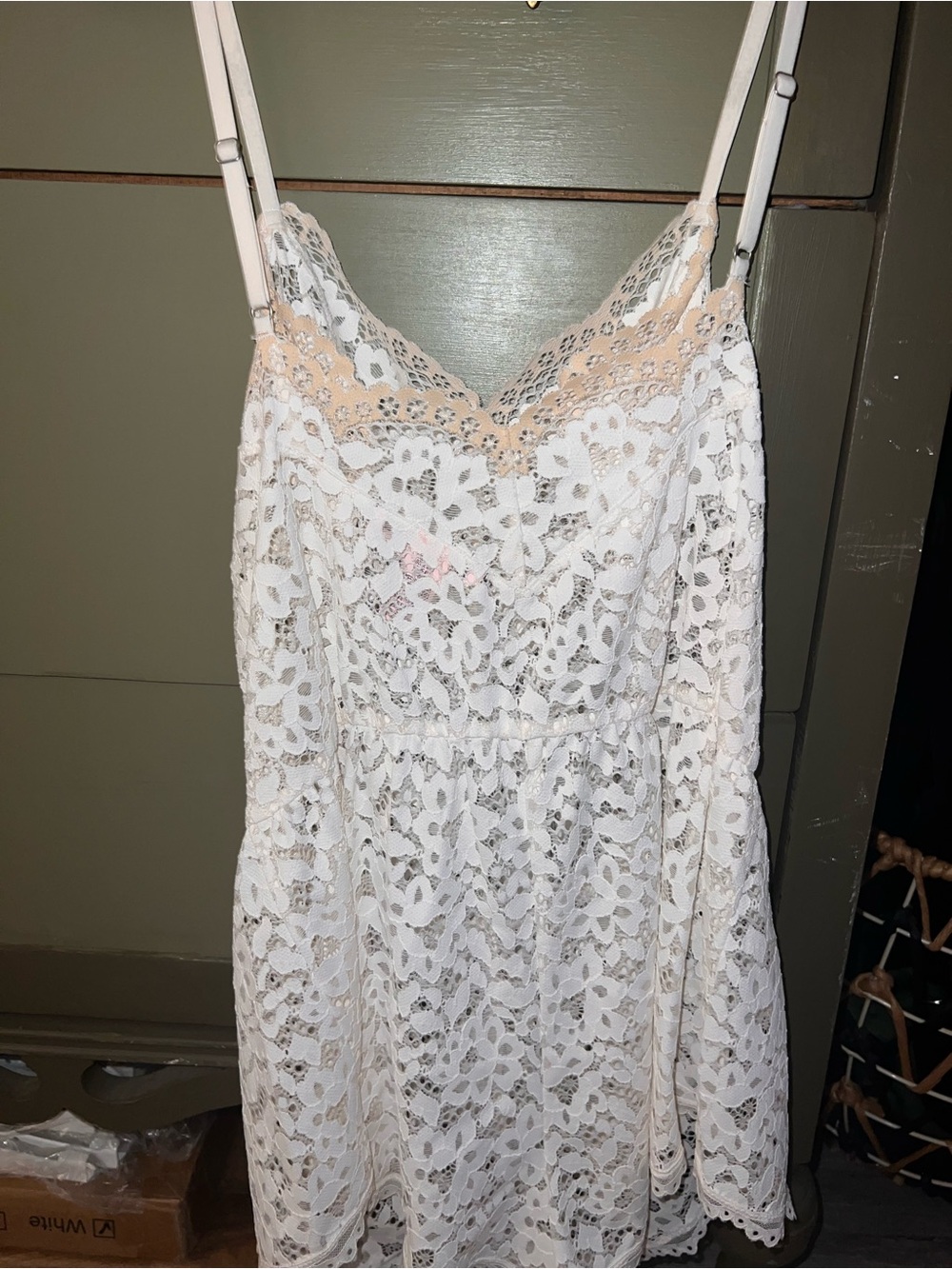 Victoria's Secret White Lace Slip with Nude Trim